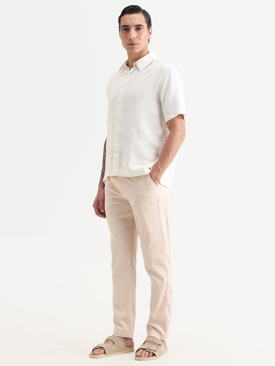 Rare Rabbit Men Hols Light Beige Cotton Blend Fabric Button Closure Plain Trouser