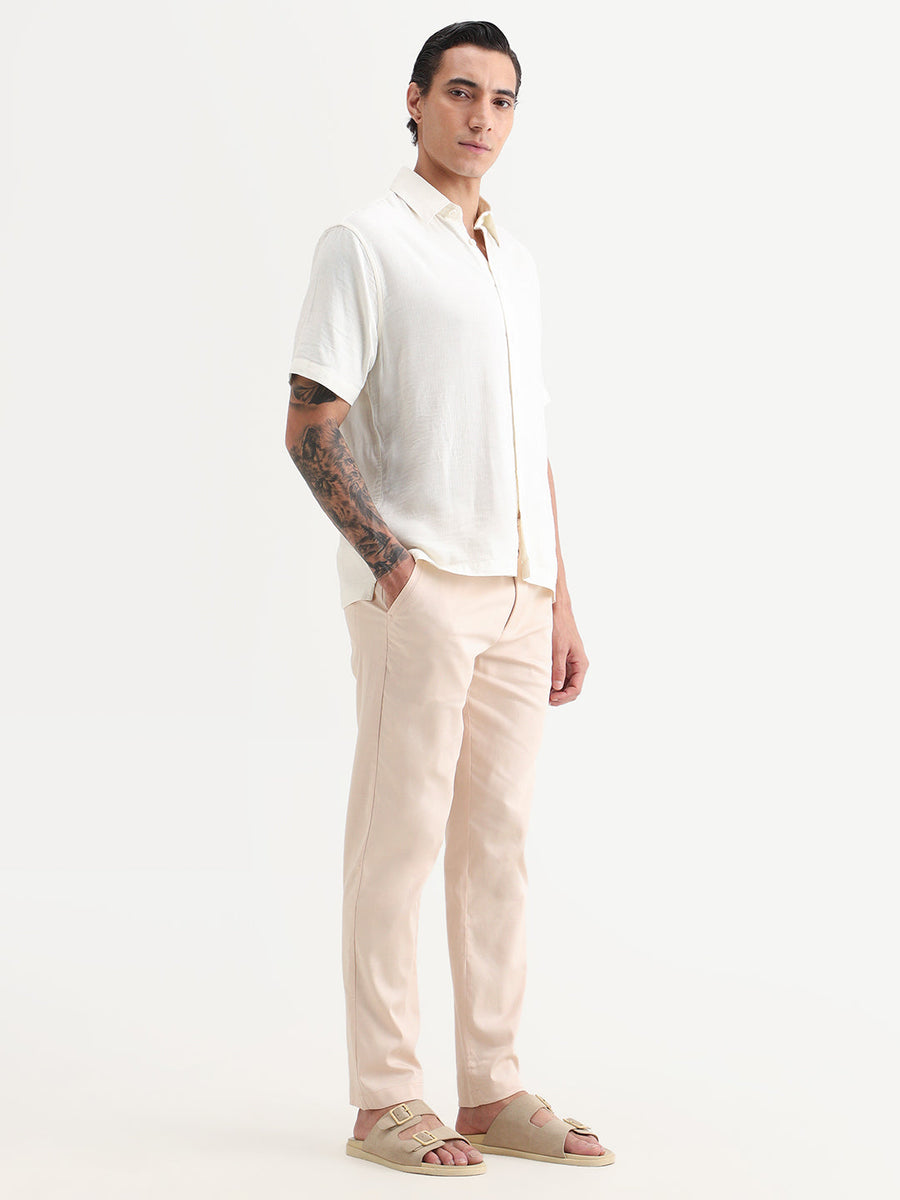 Rare Rabbit Men Hols Light Beige Cotton Blend Fabric Button Closure Plain Trouser