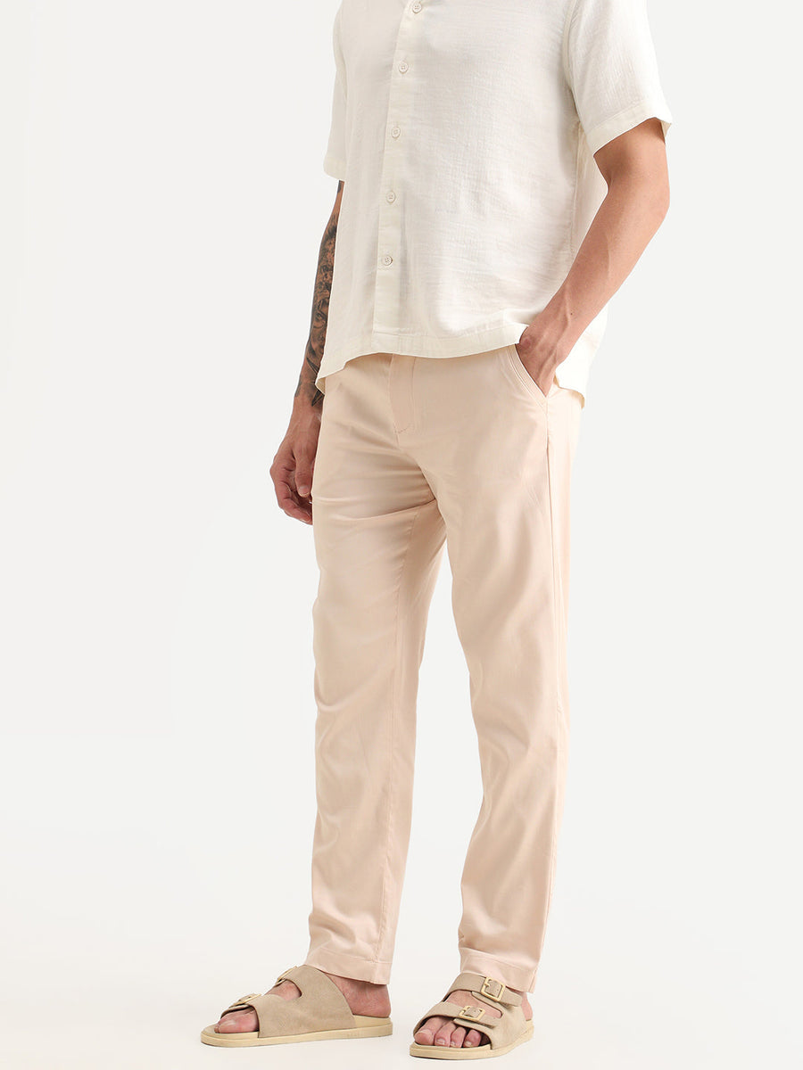 Rare Rabbit Men Hols Light Beige Cotton Blend Fabric Button Closure Plain Trouser