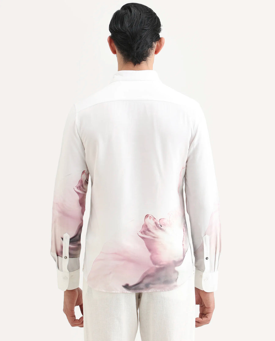 Rare Rabbit Men's Tavi White Viscose Floral Print Regular Fit Full Sleeve Collared Shirt