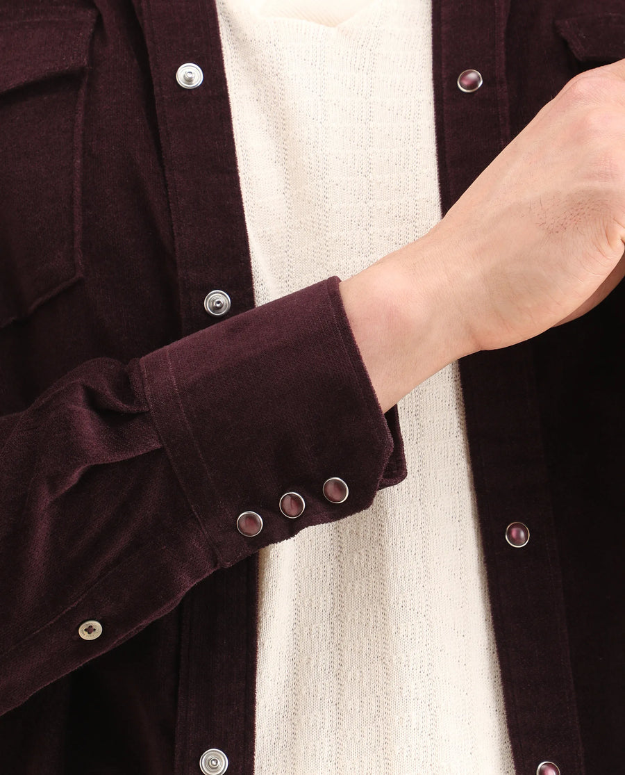 Rare Rabbit Men's Cord Dark Maroon Cotton Fabric Collared Neck Regular Fit Plain Shirt