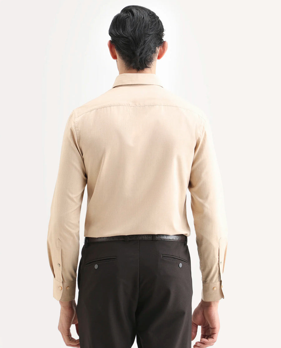 Rare Rabbit Men's Gunjo 25 Beige Polyester Blend Plain Regular Fit Full Sleeve Collared Shirt