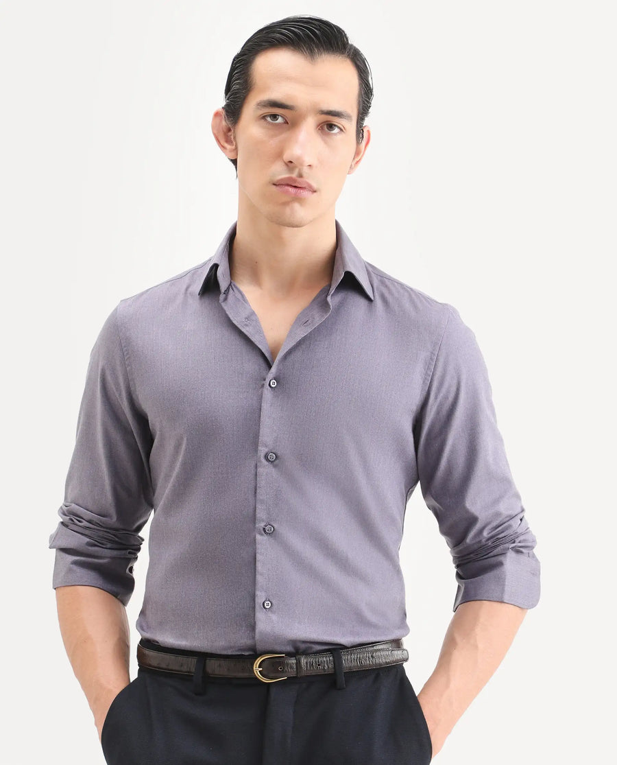 Rare Rabbit Men's Gunjo 25 Dusky Purple Polyester Plain Regular Fit Full Sleeve Collared Shirt