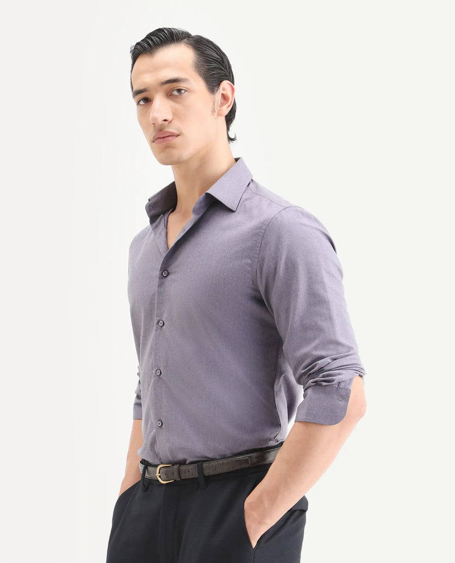 Rare Rabbit Men's Gunjo 25 Dusky Purple Polyester Plain Regular Fit Full Sleeve Collared Shirt