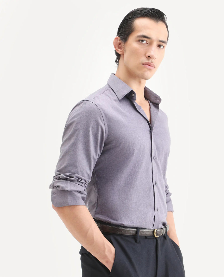 Rare Rabbit Men's Gunjo 25 Dusky Purple Polyester Plain Regular Fit Full Sleeve Collared Shirt