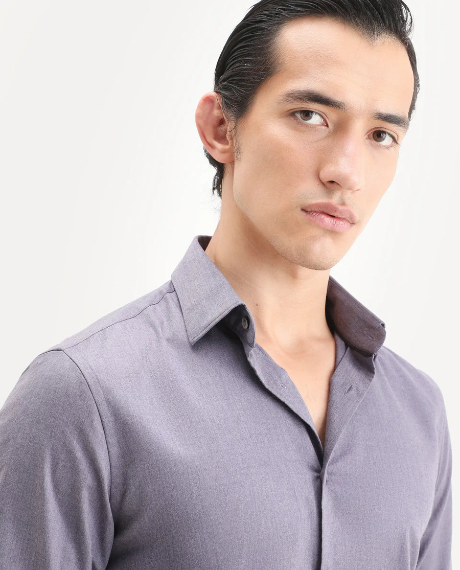 Rare Rabbit Men's Gunjo 25 Dusky Purple Polyester Plain Regular Fit Full Sleeve Collared Shirt