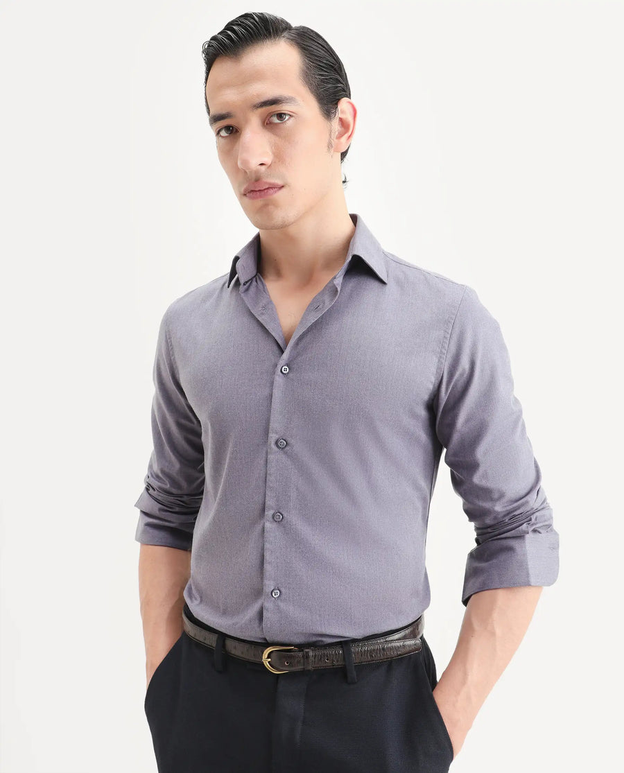 Rare Rabbit Men's Gunjo 25 Dusky Purple Polyester Plain Regular Fit Full Sleeve Collared Shirt