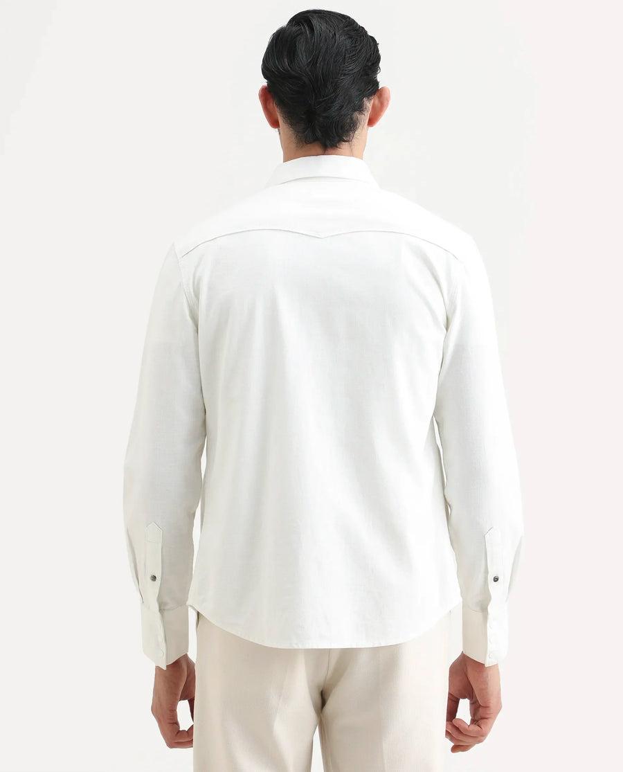 Rare Rabbit Men's Taison-25 White Cotton Plain Regular Fit Full Sleeve Collared Shirt