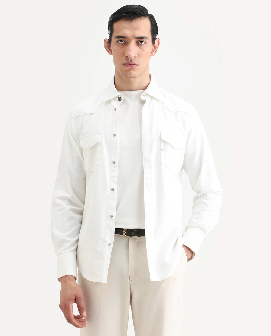 Rare Rabbit Men's Taison-25 White Cotton Plain Regular Fit Full Sleeve Collared Shirt