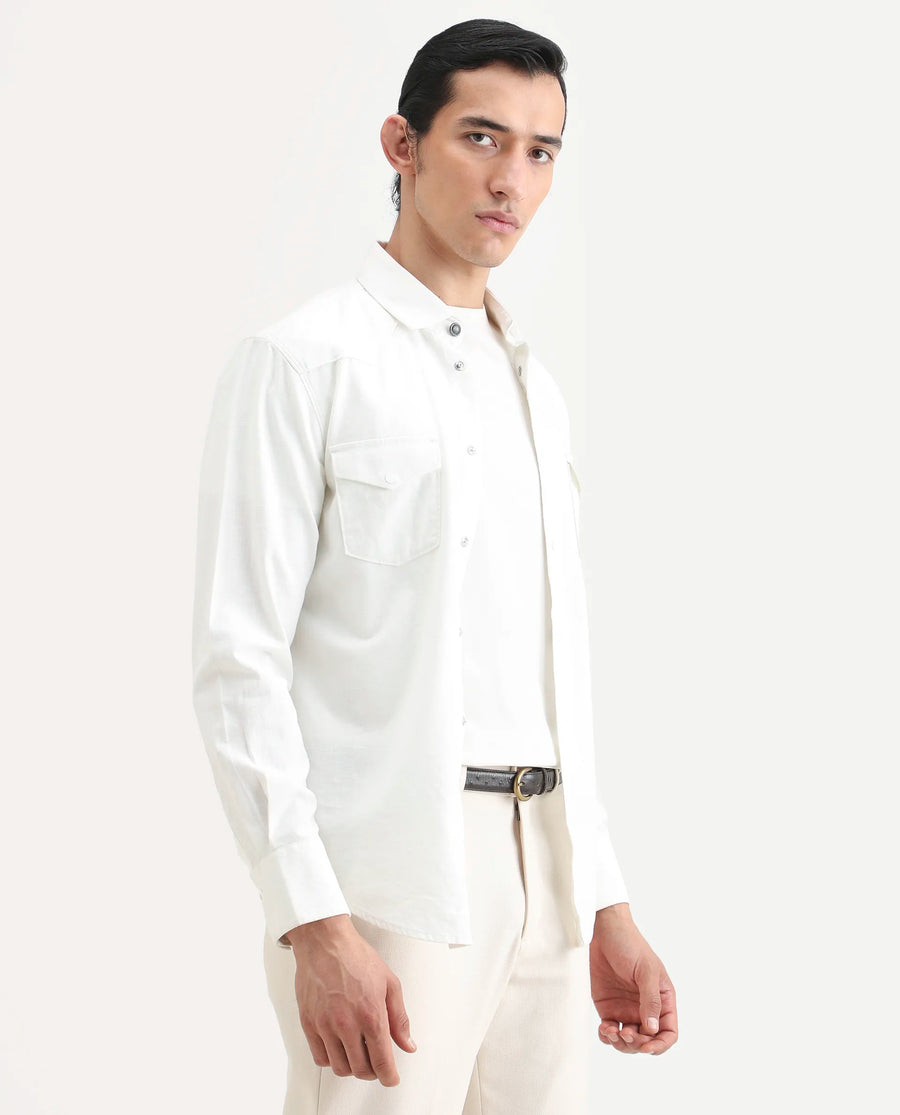 Rare Rabbit Men's Taison-25 White Cotton Plain Regular Fit Full Sleeve Collared Shirt