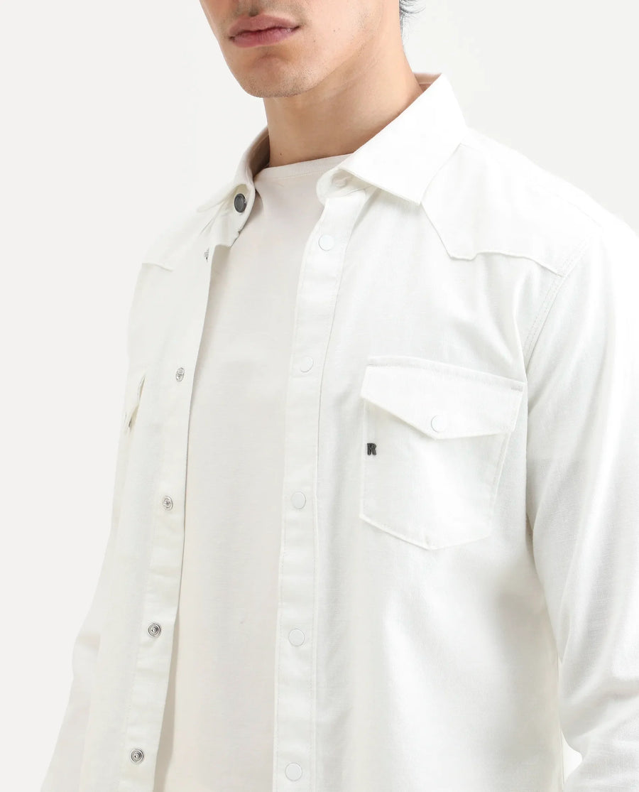 Rare Rabbit Men's Taison-25 White Cotton Plain Regular Fit Full Sleeve Collared Shirt