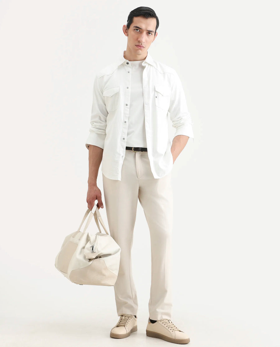 Rare Rabbit Men's Taison-25 White Cotton Plain Regular Fit Full Sleeve Collared Shirt