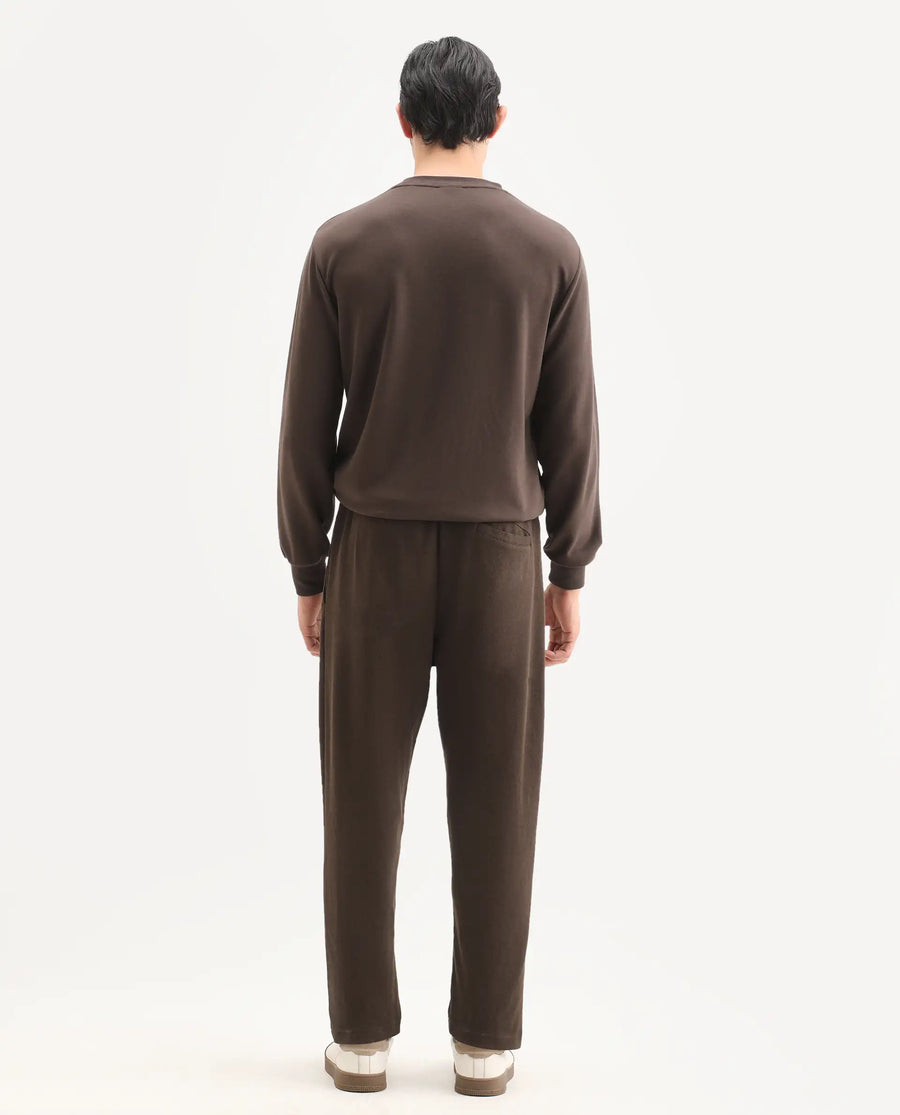Rare Rabbit Men's Costo-B Dark Brown Polyester Blend Plain Regular Fit Track Pant