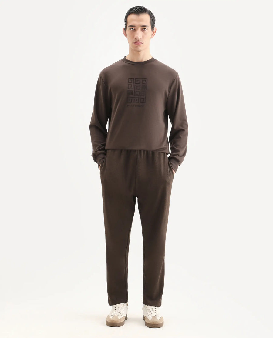 Rare Rabbit Men's Costo-B Dark Brown Polyester Blend Plain Regular Fit Track Pant