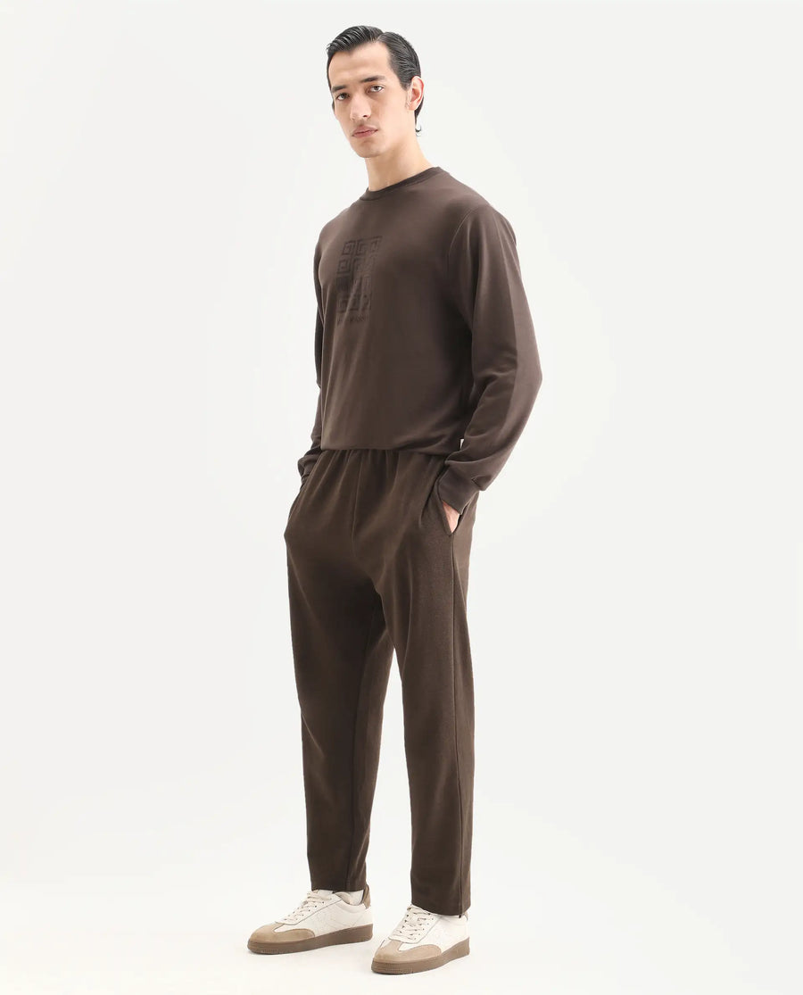 Rare Rabbit Men's Costo-B Dark Brown Polyester Blend Plain Regular Fit Track Pant
