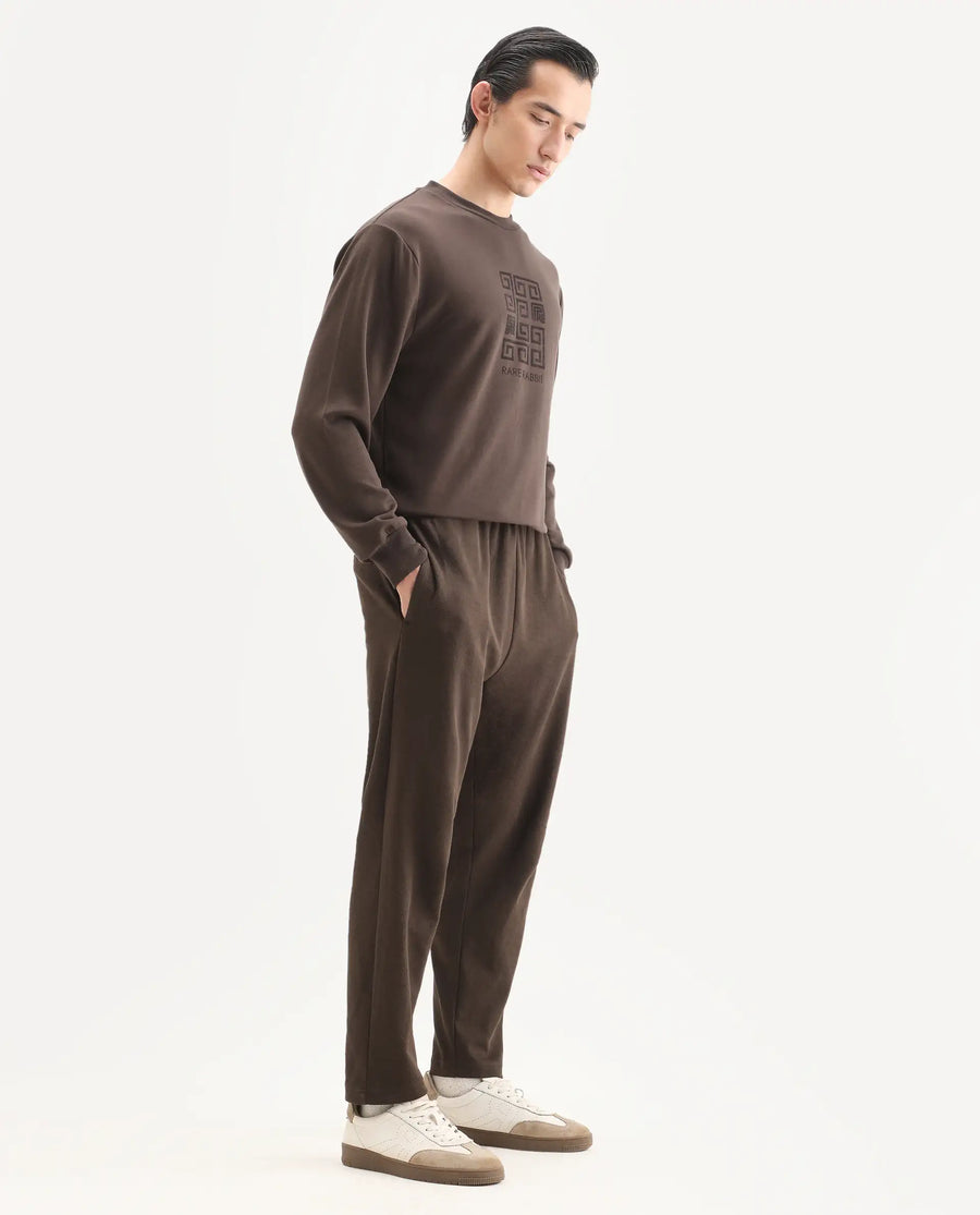 Rare Rabbit Men's Costo-B Dark Brown Polyester Blend Plain Regular Fit Track Pant