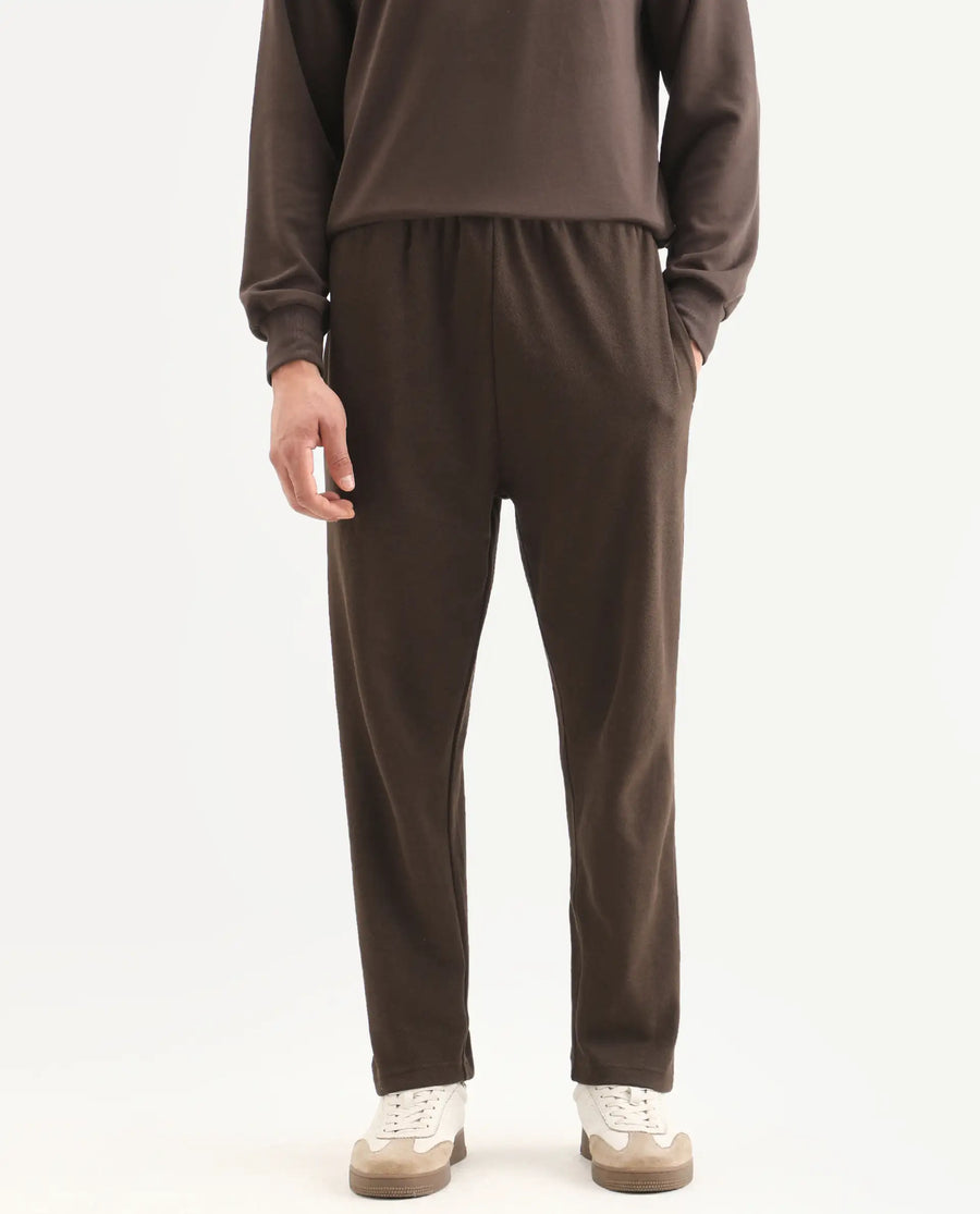 Rare Rabbit Men's Costo-B Dark Brown Polyester Blend Plain Regular Fit Track Pant