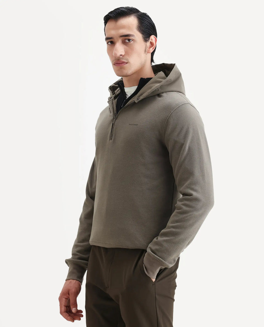 Rare Rabbit Men's Ephin-T Dark Olive Cotton Blend Plain Regular Fit Full Sleeve Hooded Sweatshirt