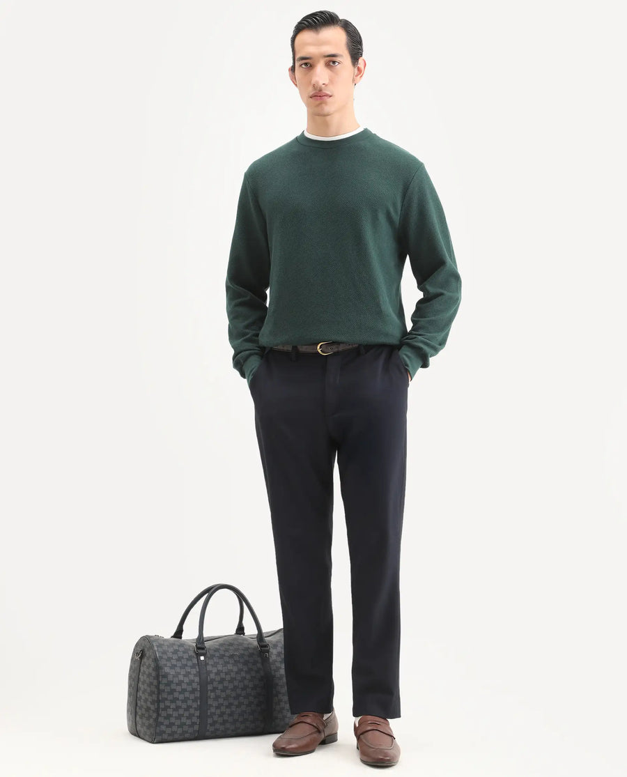 Rare Rabbit Men's Nial Dark Green Polyester Blend Plain Regular Fit Full Sleeve Crew Neck Sweatshirt