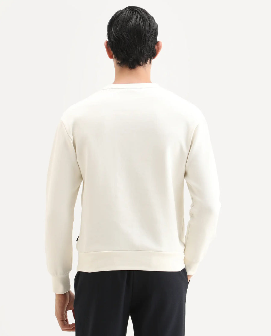 Rare Rabbit Men's Plex Off White Cotton Blend Graphic Print Relaxed Fit Full Sleeve Crew Neck Sweatshirt