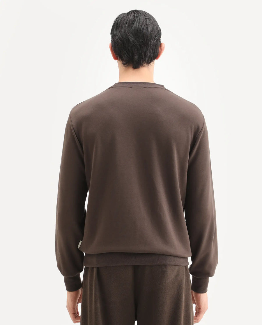 Rare Rabbit Men's Rexot Dusky Brown Modal Blend Typography Print Regular Fit Full Sleeve Crew Neck Sweatshirt