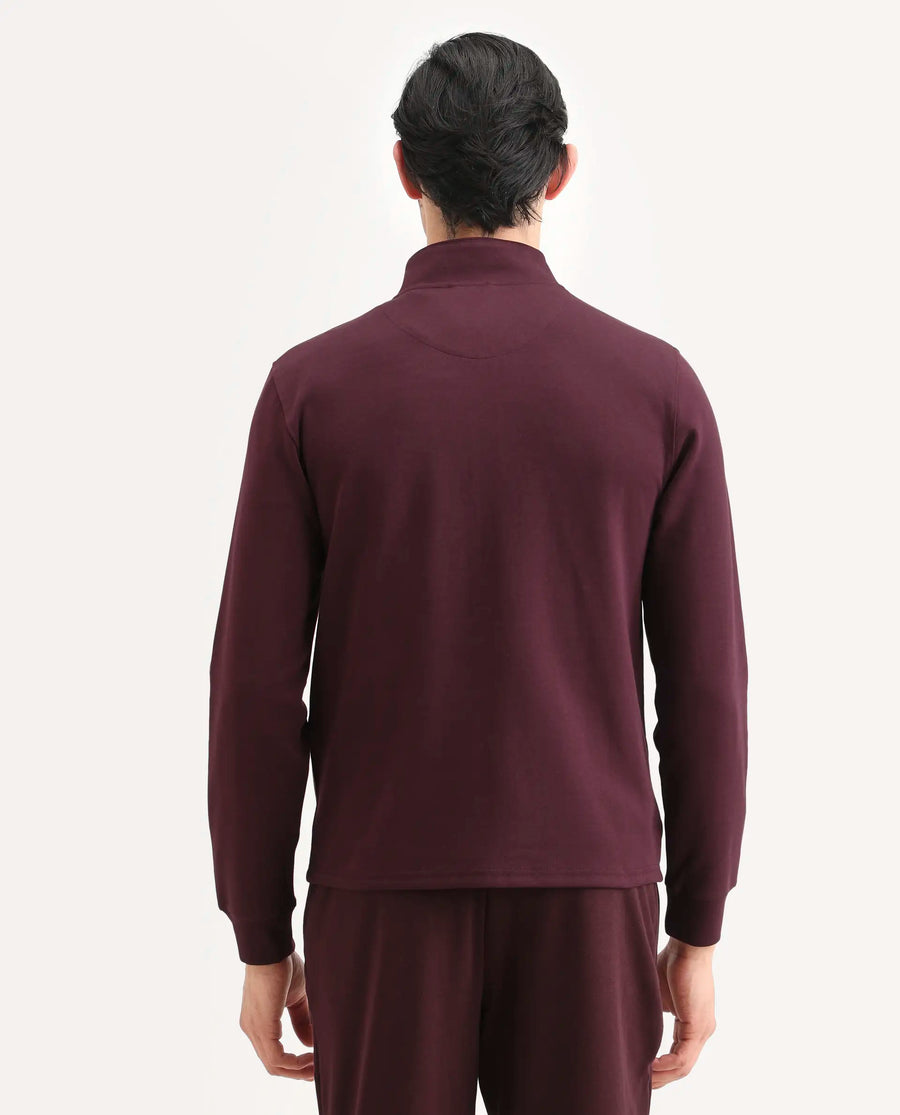 Rare Rabbit Men's Morris-25 Dark Maroon Cotton Blend Plain Regular Fit Full Sleeve Mandarin Collar Jacket