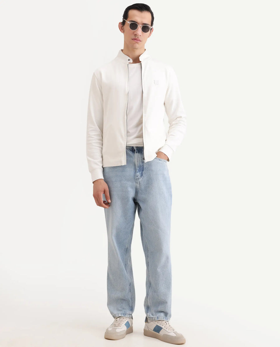 Rare Rabbit Men's Morris-25 Off White Cotton Blend Plain Regular Fit Full Sleeve Mandarin Collar Jacket