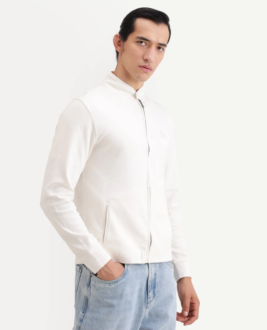 Rare Rabbit Men's Morris-25 Off White Cotton Blend Plain Regular Fit Full Sleeve Mandarin Collar Jacket