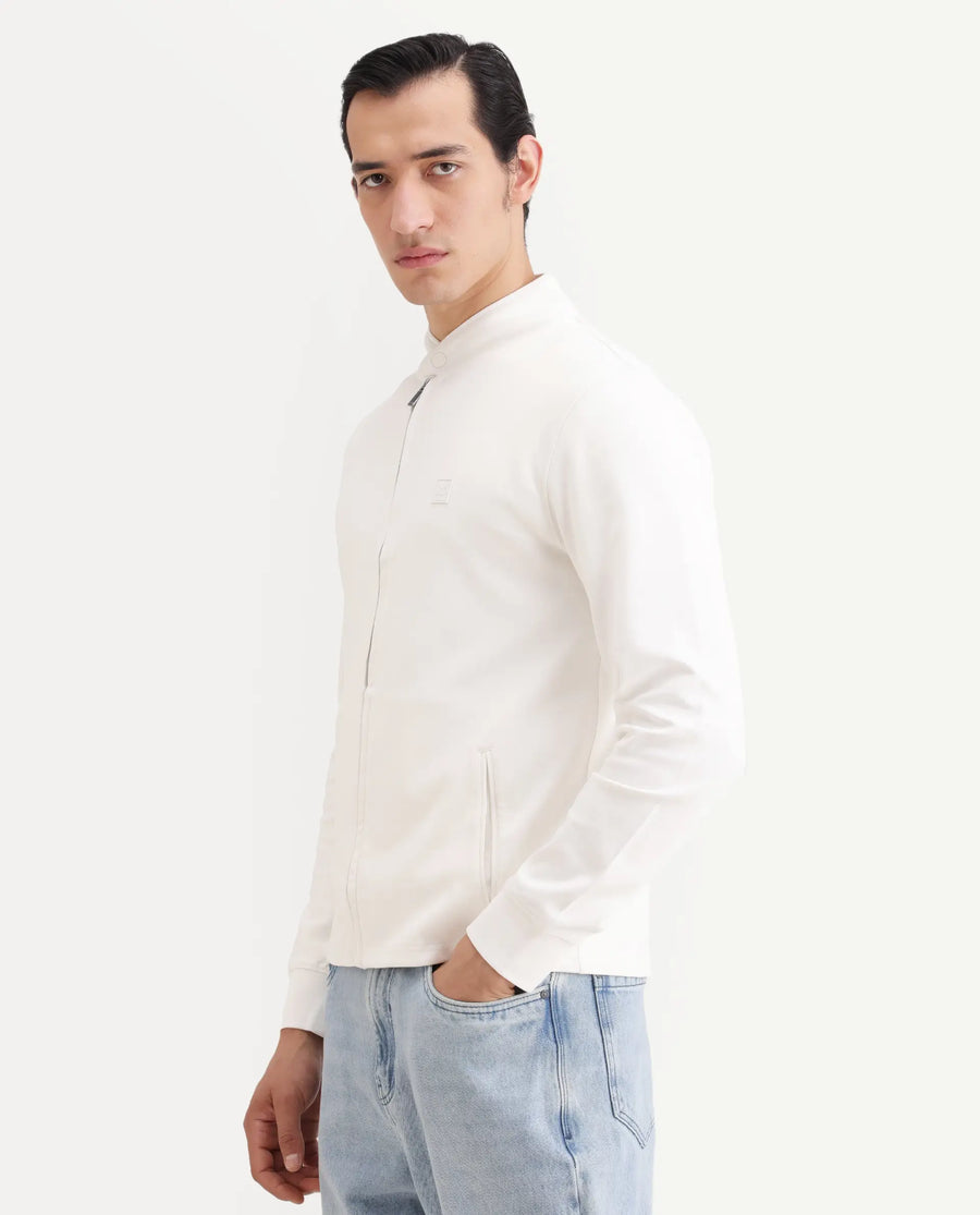 Rare Rabbit Men's Morris-25 Off White Cotton Blend Plain Regular Fit Full Sleeve Mandarin Collar Jacket