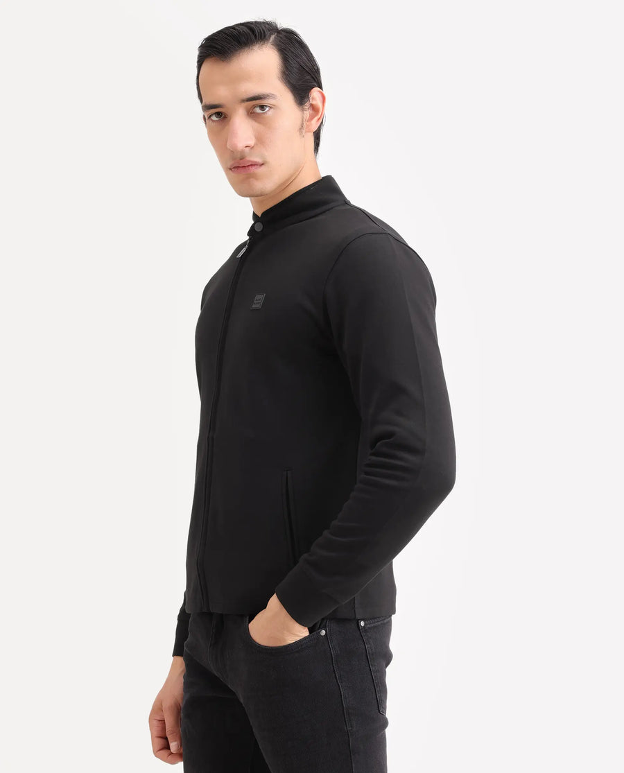 Rare Rabbit Men's Morris-25 Black Cotton Blend Plain Regular Fit Full Sleeve Mandarin Collar Jacket
