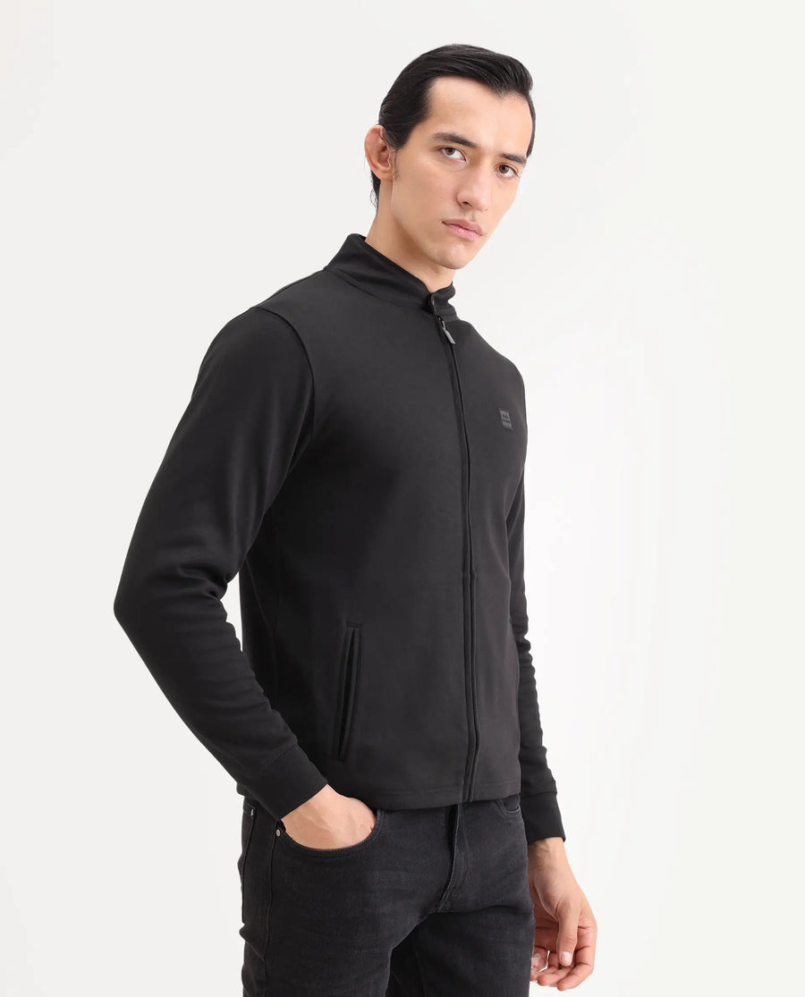 Rare Rabbit Men's Morris-25 Black Cotton Blend Plain Regular Fit Full Sleeve Mandarin Collar Jacket