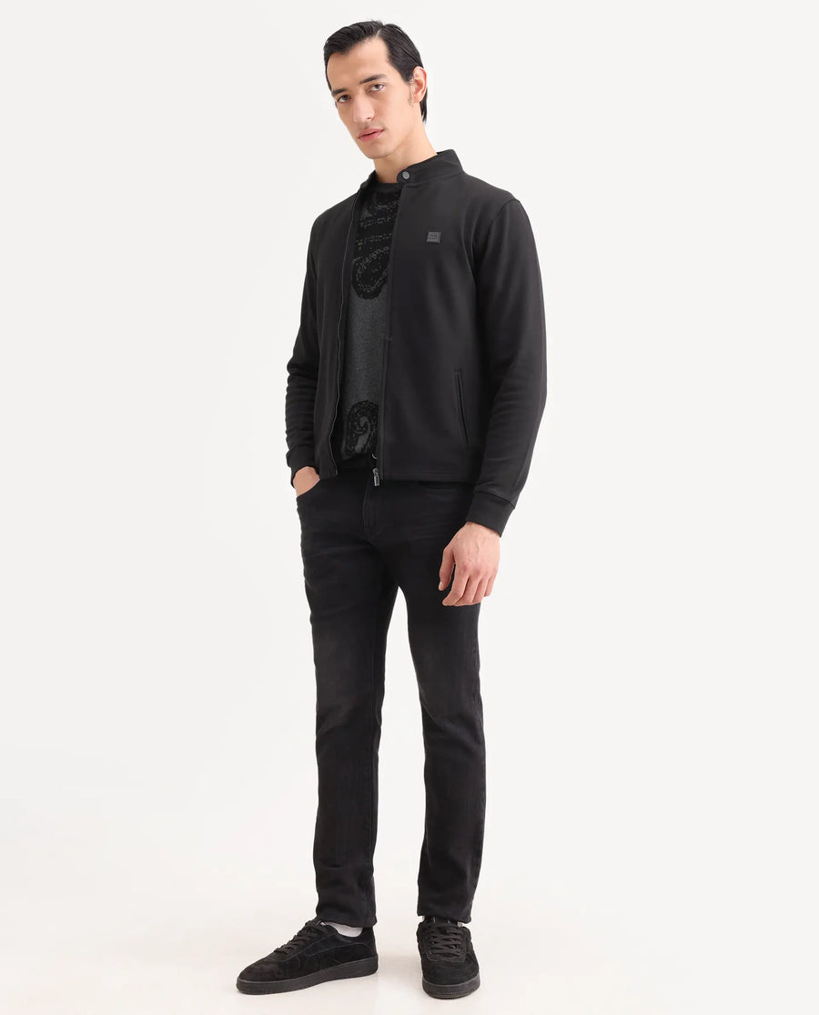 Rare Rabbit Men's Morris-25 Black Cotton Blend Plain Regular Fit Full Sleeve Mandarin Collar Jacket