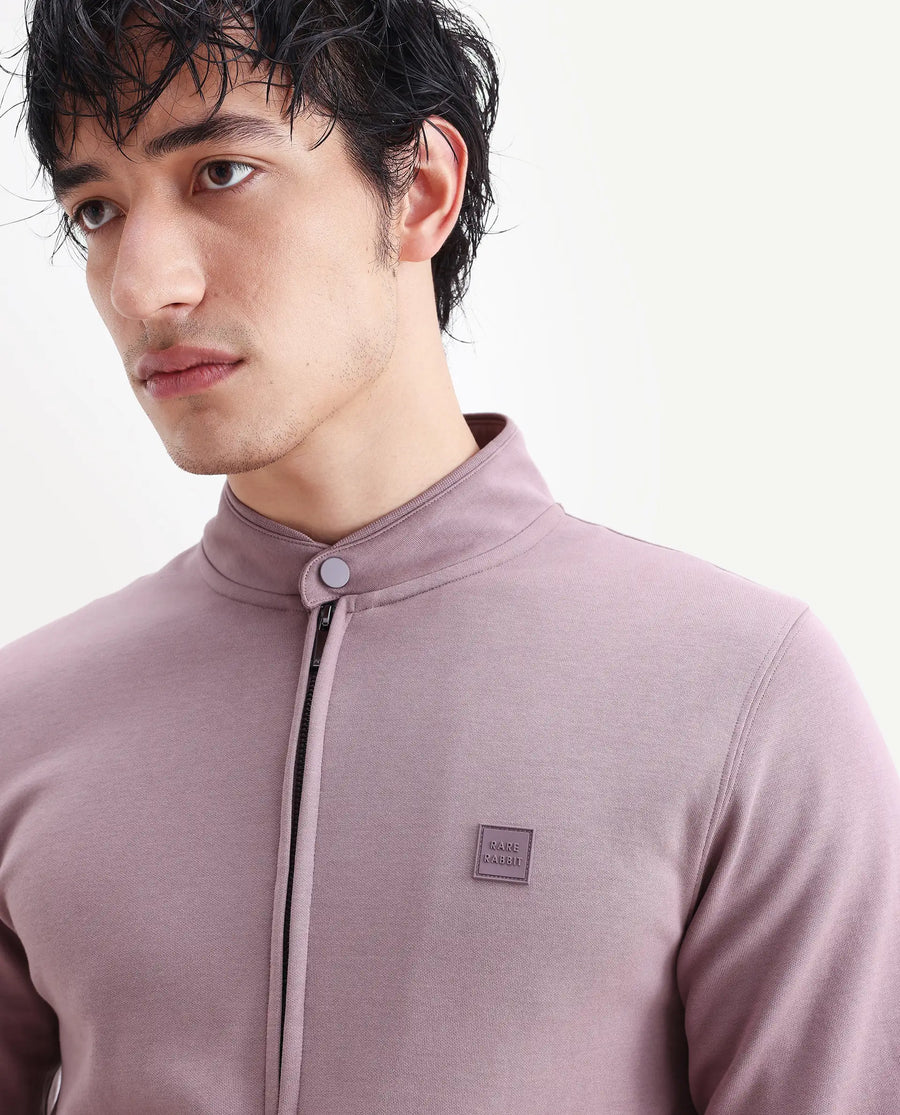 Rare Rabbit Men's Morris-25 Dusky Pink Cotton Blend Plain Regular Fit Full Sleeve Mandarin Collar Jacket