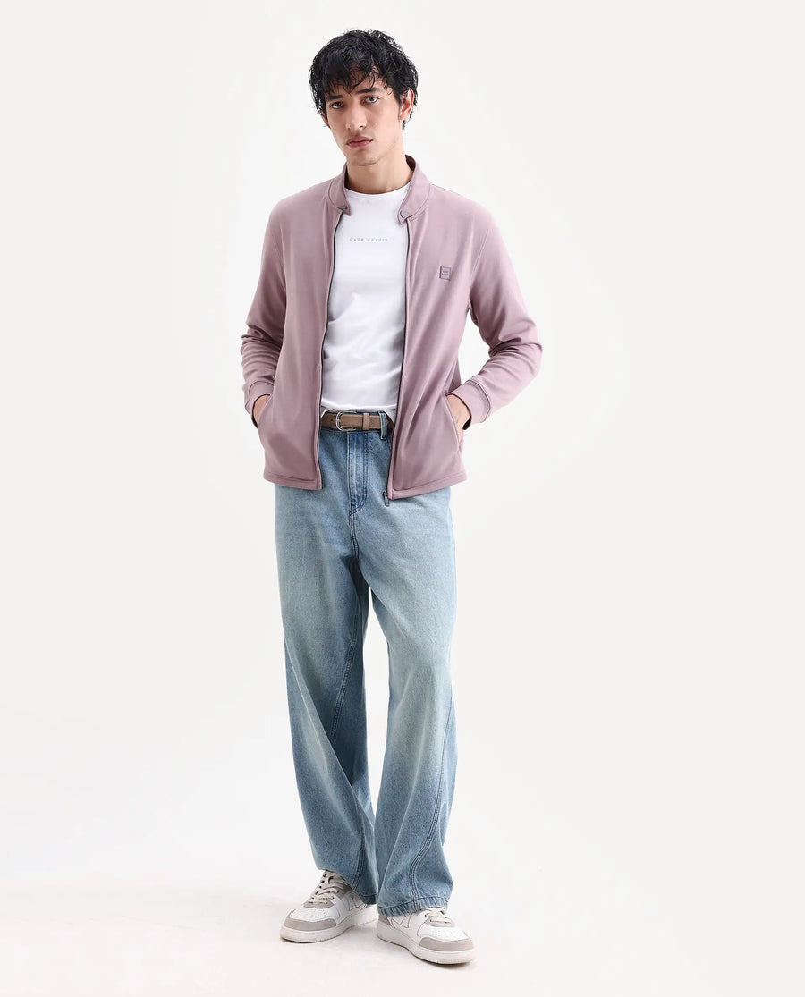 Rare Rabbit Men's Morris-25 Dusky Pink Cotton Blend Plain Regular Fit Full Sleeve Mandarin Collar Jacket