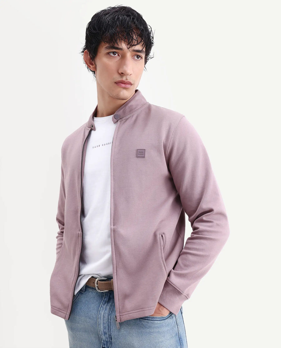 Rare Rabbit Men's Morris-25 Dusky Pink Cotton Blend Plain Regular Fit Full Sleeve Mandarin Collar Jacket