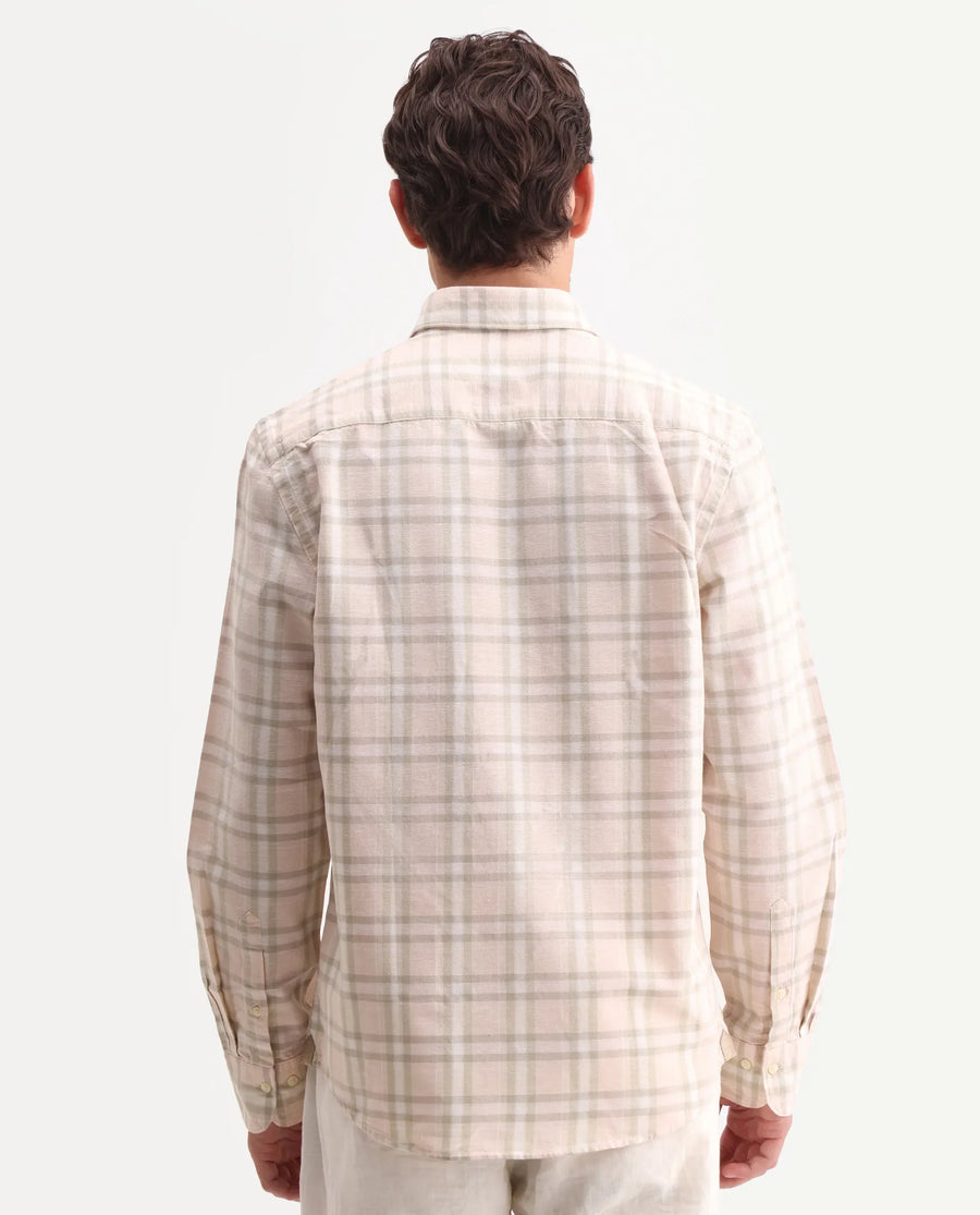 Rare Rabbit Men's Stur Pink 100% Linen Checked Print Regular Fit Full Sleeve Collared Shirt