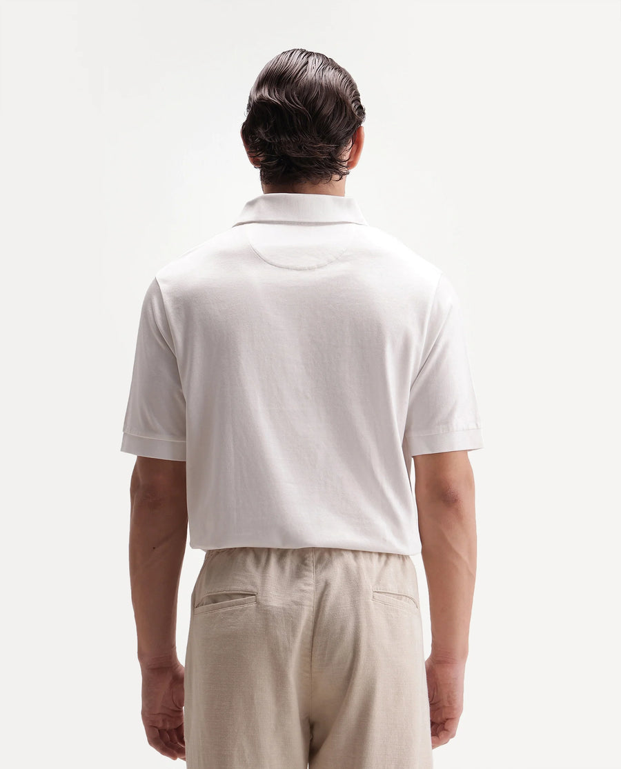 Rare Rabbit Men's Drid Off White Cotton Fabric Half Sleeve Spread Collar Plain Polo