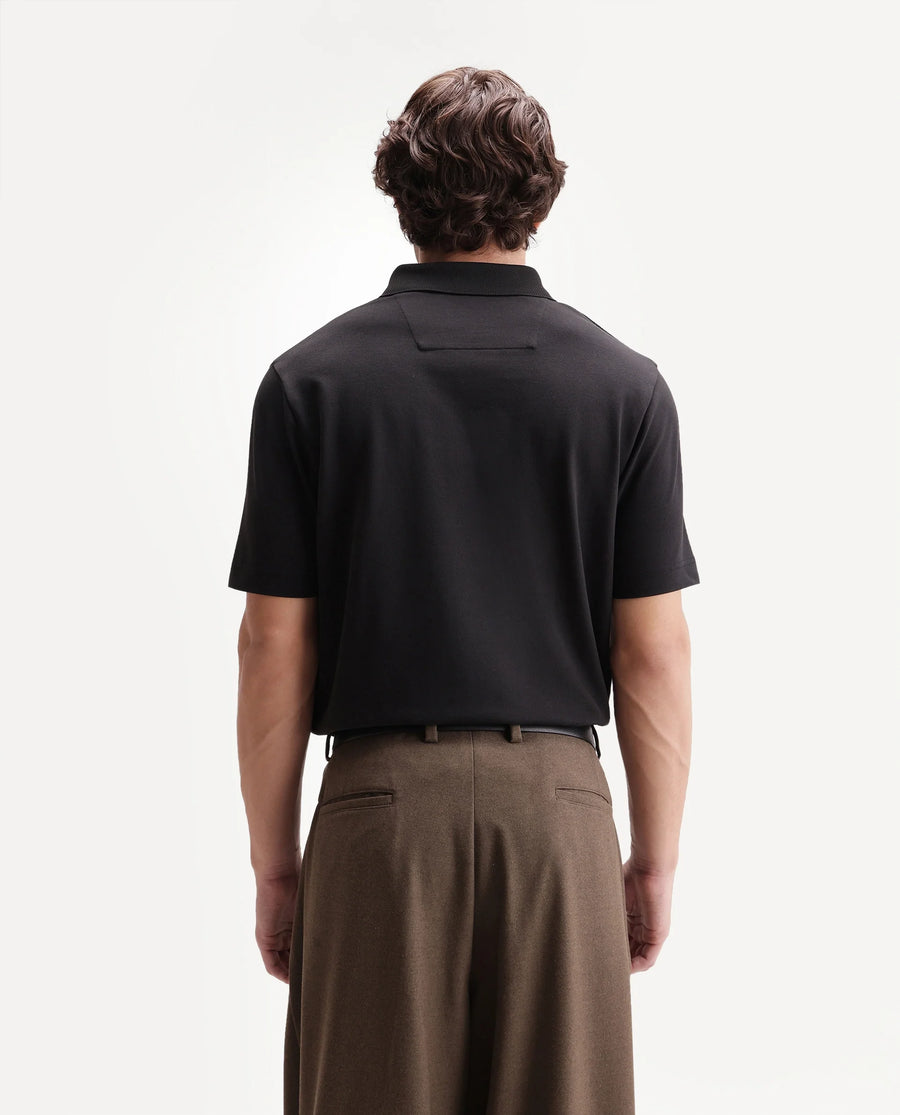 Rare Rabbit Men's Hin Black Cotton Blend Fabric Half Sleeve Spread Collar Plain Polo