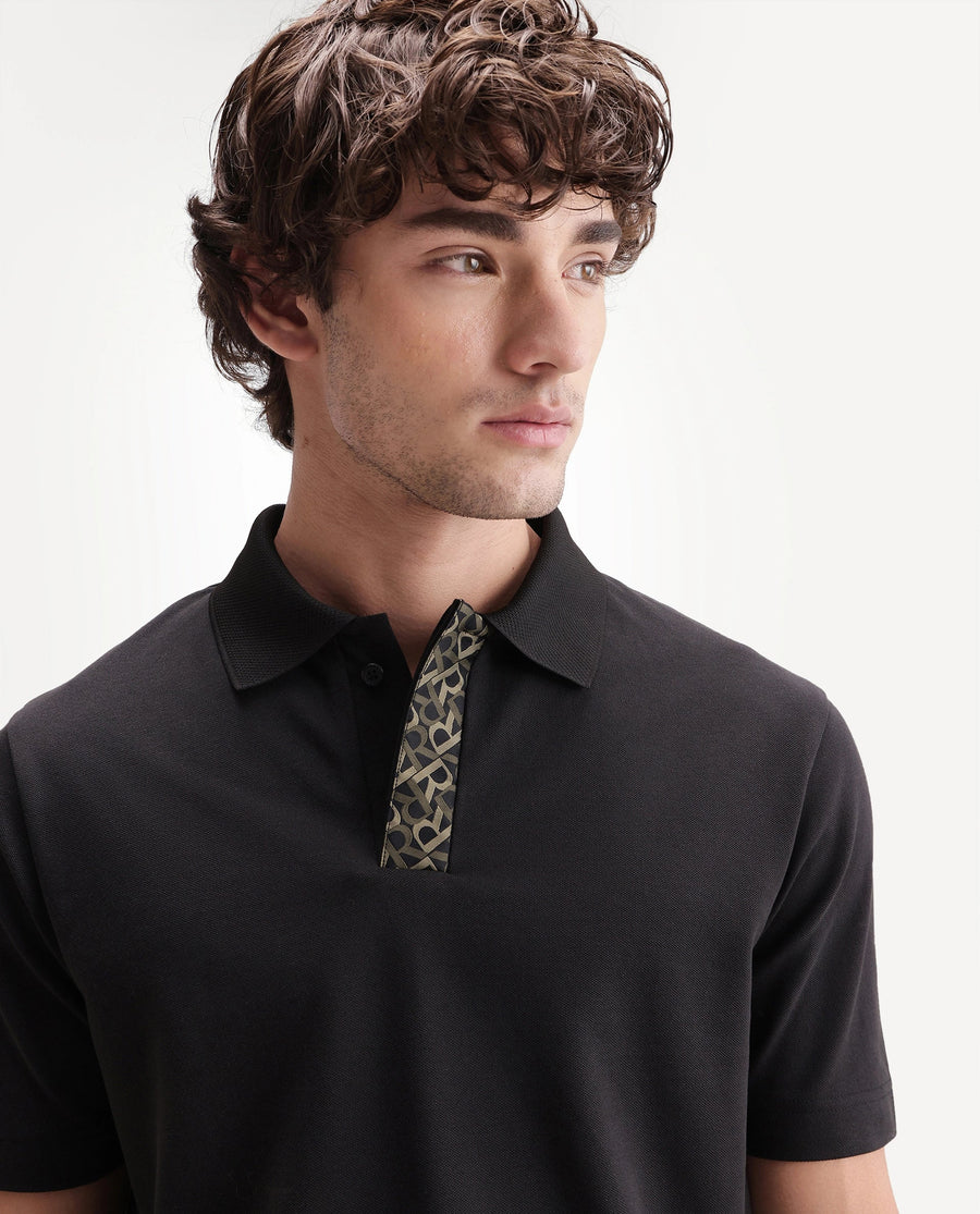 Rare Rabbit Men's Hin Black Cotton Blend Fabric Half Sleeve Spread Collar Plain Polo