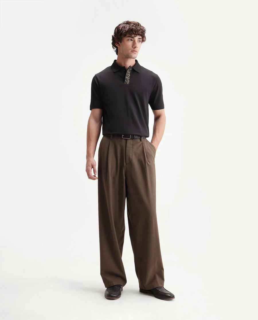 Rare Rabbit Men's Hin Black Cotton Blend Fabric Half Sleeve Spread Collar Plain Polo