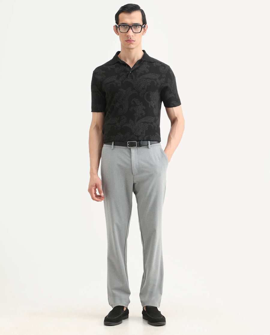 Rare Rabbit Men's Tred Black Cotton Fabric Half Sleeve Spread Collar Paisley Polo