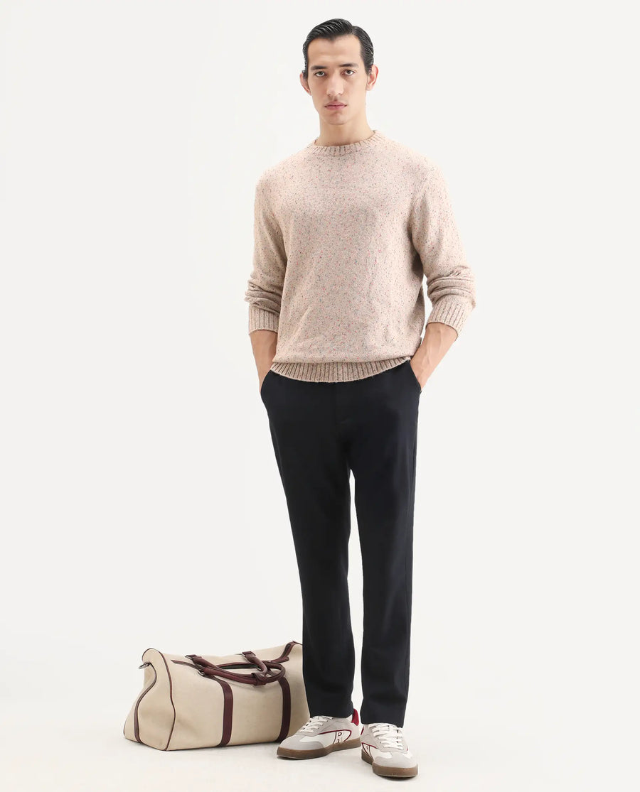 Rare Rabbit Men's Lomo Beige Acrylic Printed Regular Fit Full Sleeve Crew Neck Sweater
