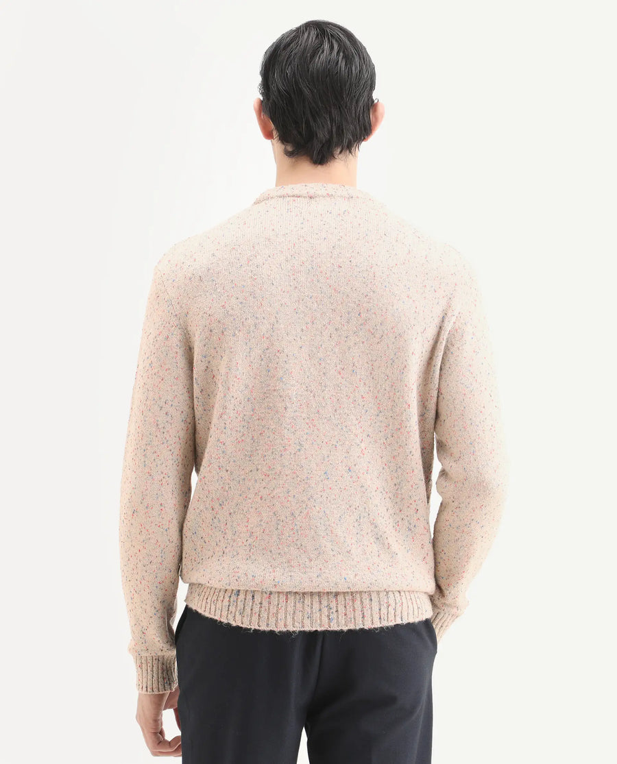 Rare Rabbit Men's Lomo Beige Acrylic Printed Regular Fit Full Sleeve Crew Neck Sweater