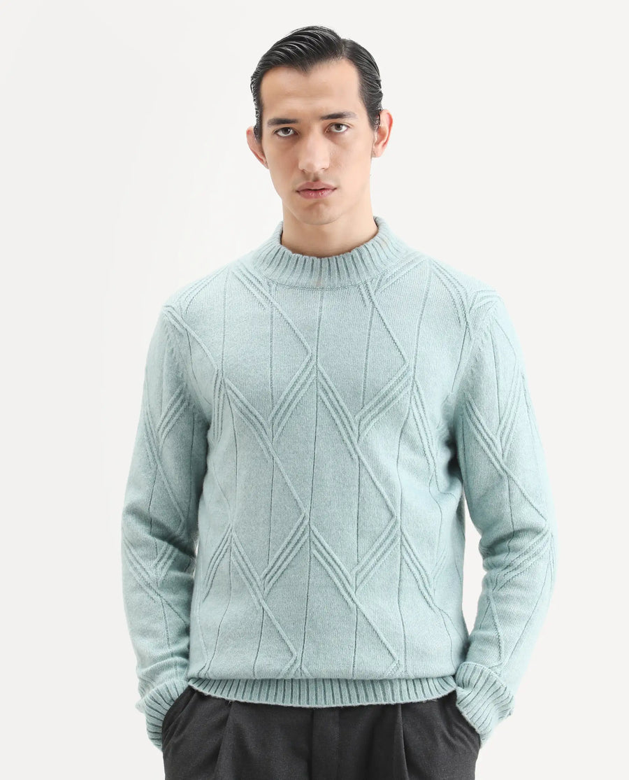 Rare Rabbit Men's Alli Pastel Blue Polyester Plain Regular Fit Full Sleeve High Neck Sweater