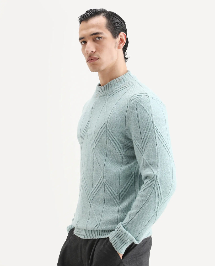 Rare Rabbit Men's Alli Pastel Blue Polyester Plain Regular Fit Full Sleeve High Neck Sweater