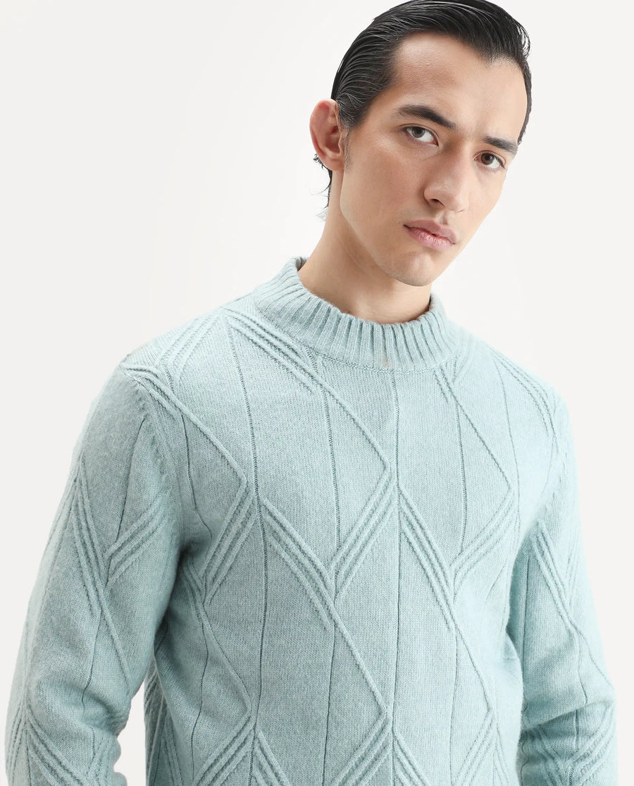 Rare Rabbit Men's Alli Pastel Blue Polyester Plain Regular Fit Full Sleeve High Neck Sweater