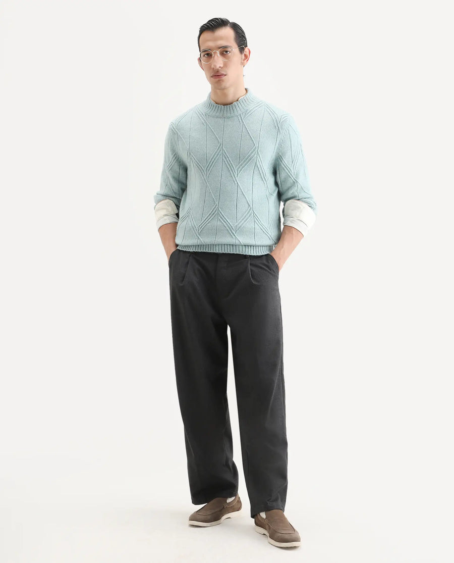 Rare Rabbit Men's Alli Pastel Blue Polyester Plain Regular Fit Full Sleeve High Neck Sweater