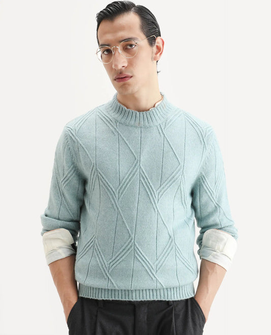 Rare Rabbit Men's Alli Pastel Blue Polyester Plain Regular Fit Full Sleeve High Neck Sweater