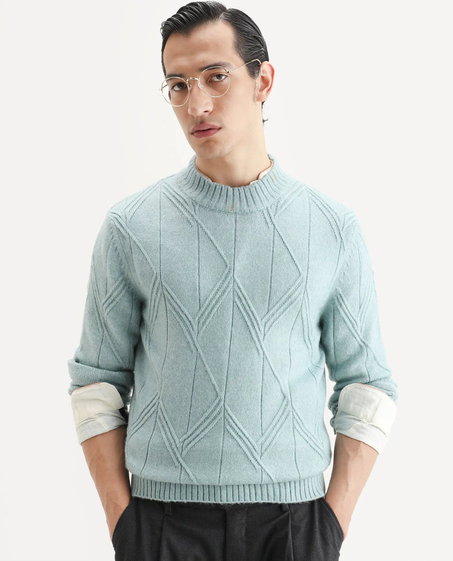 Rare Rabbit Men's Alli Pastel Blue Polyester Plain Regular Fit Full Sleeve High Neck Sweater