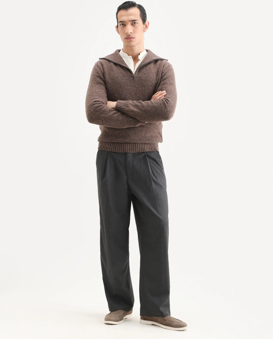 Rare Rabbit Men's Alfert Dusky Brown Polyester Plain Regular Fit Full Sleeve High Neck Sweater